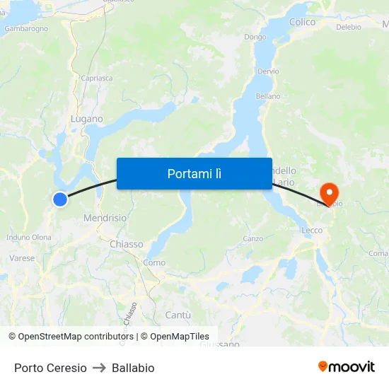 Porto Ceresio to Ballabio map