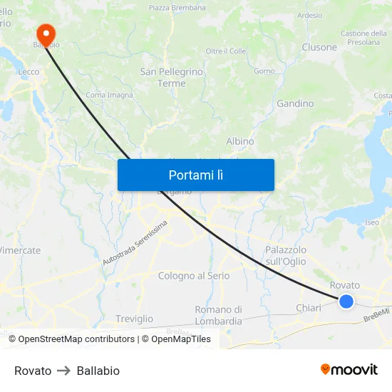 Rovato to Ballabio map