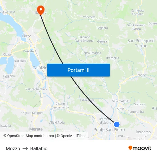 Mozzo to Ballabio map