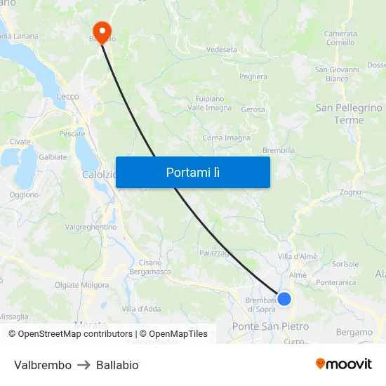 Valbrembo to Ballabio map