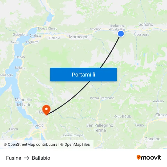 Fusine to Ballabio map