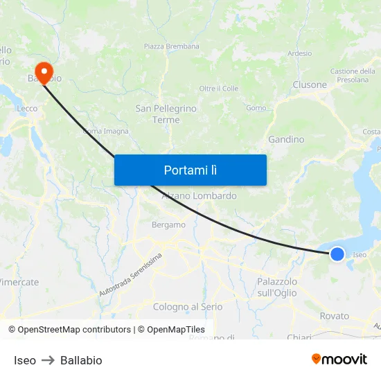 Iseo to Ballabio map