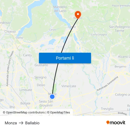 Monza to Ballabio map