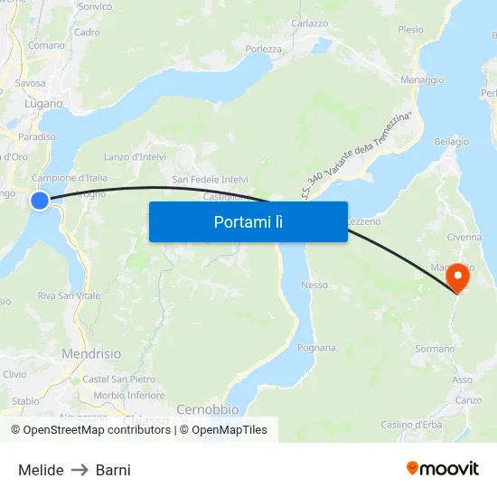 Melide to Barni map