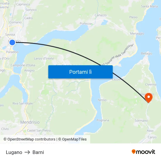 Lugano to Barni map
