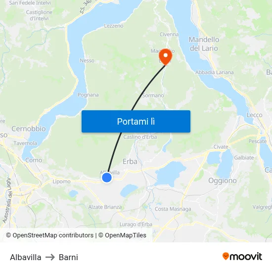 Albavilla to Barni map