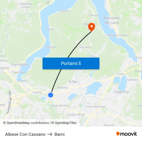 Albese Con Cassano to Barni map