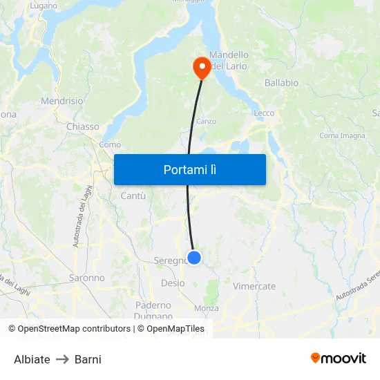 Albiate to Barni map