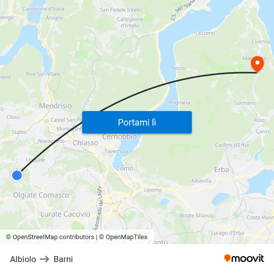 Albiolo to Barni map