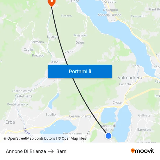Annone Di Brianza to Barni map