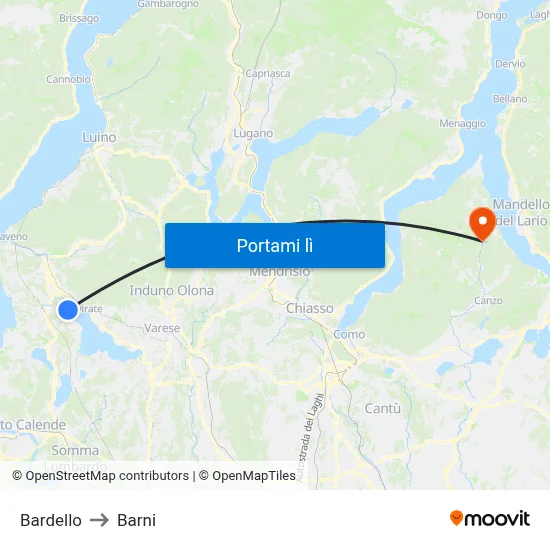 Bardello to Barni map