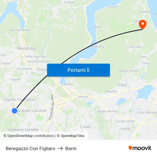 Beregazzo Con Figliaro to Barni map