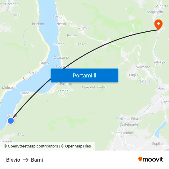 Blevio to Barni map