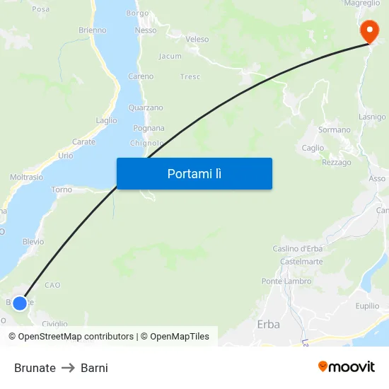 Brunate to Barni map