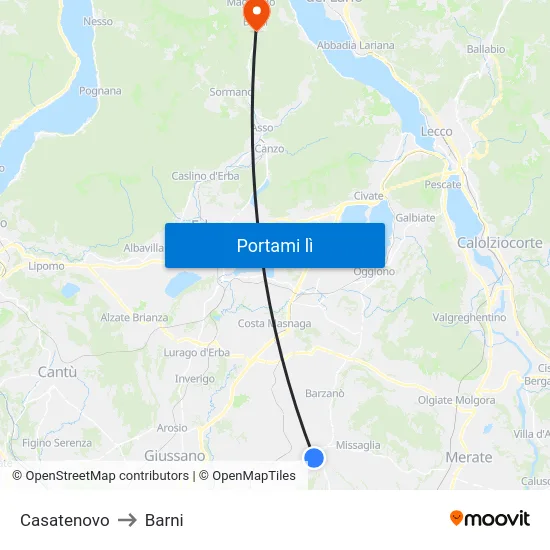 Casatenovo to Barni map