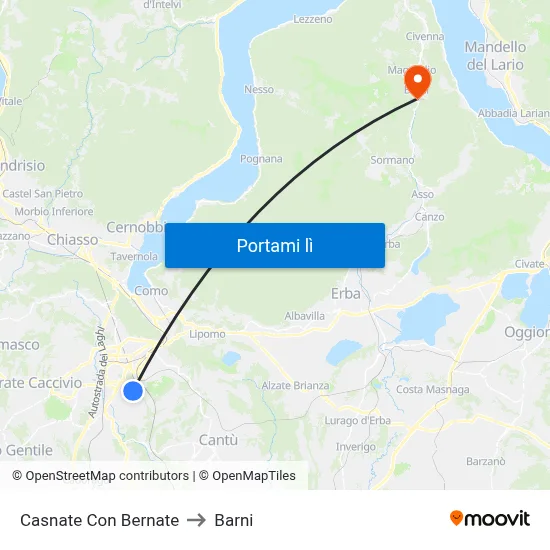 Casnate Con Bernate to Barni map