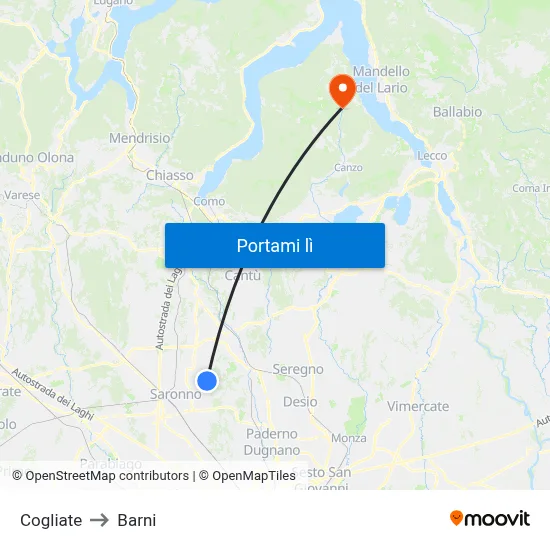 Cogliate to Barni map