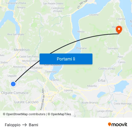 Faloppio to Barni map
