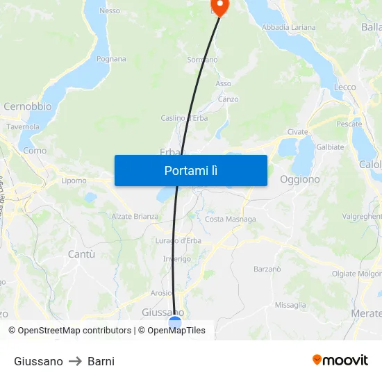 Giussano to Barni map