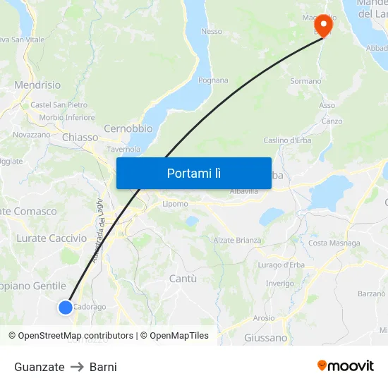Guanzate to Barni map