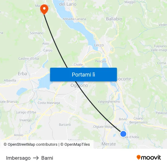 Imbersago to Barni map