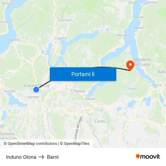 Induno Olona to Barni map