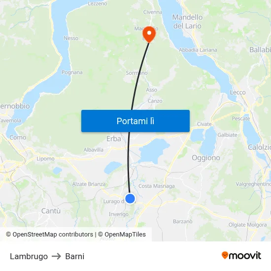 Lambrugo to Barni map
