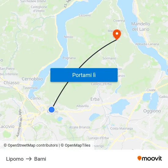 Lipomo to Barni map