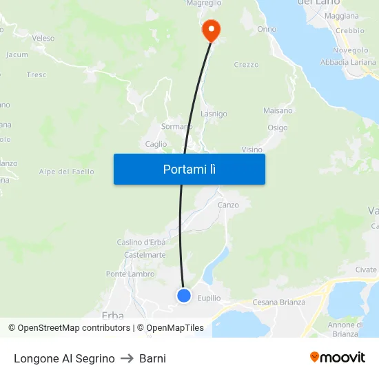 Longone Al Segrino to Barni map