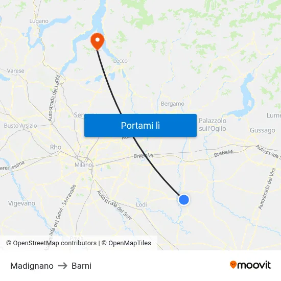 Madignano to Barni map