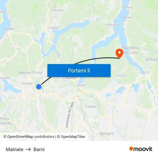 Malnate to Barni map