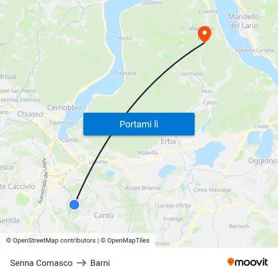Senna Comasco to Barni map