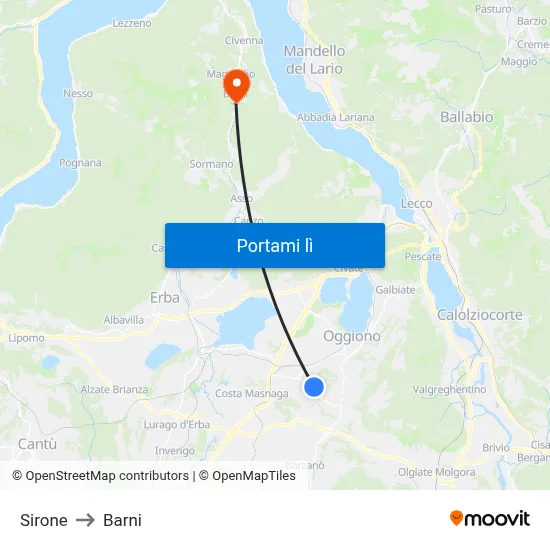 Sirone to Barni map