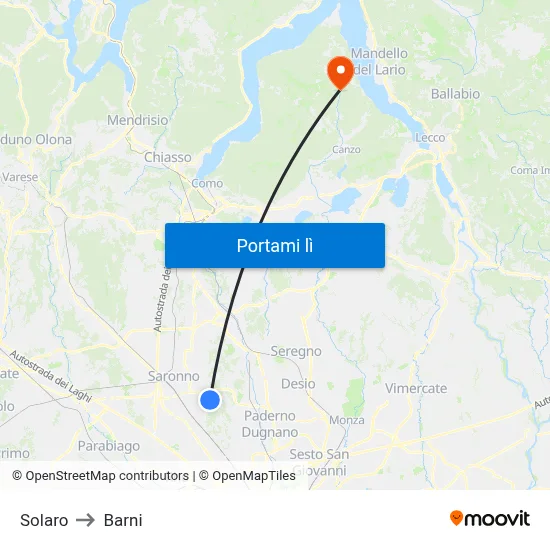 Solaro to Barni map