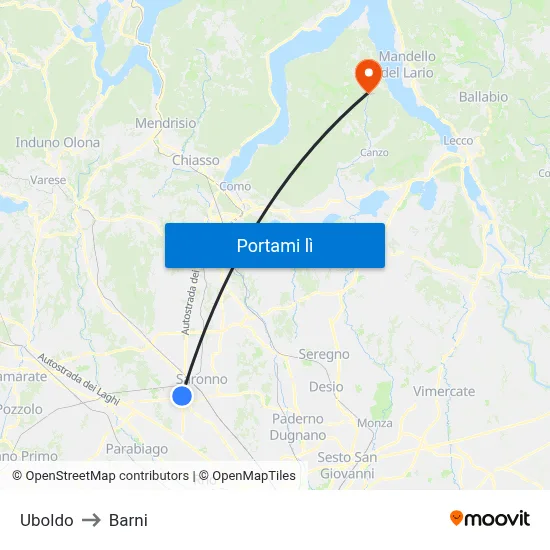Uboldo to Barni map