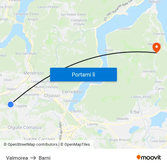 Valmorea to Barni map