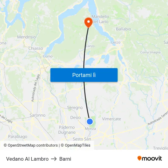Vedano Al Lambro to Barni map