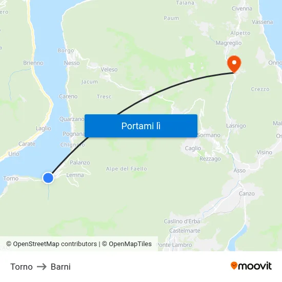 Torno to Barni map