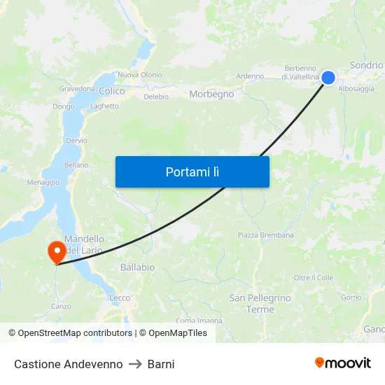 Castione Andevenno to Barni map