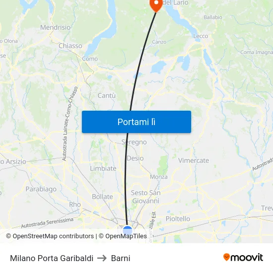Milano Porta Garibaldi to Barni map