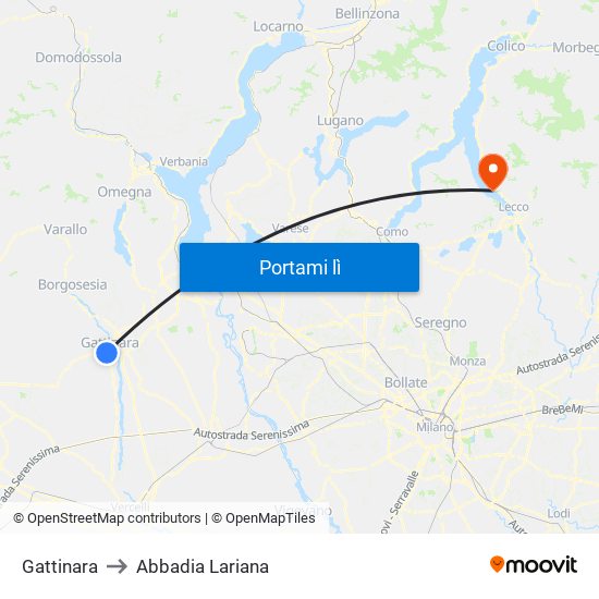 Gattinara to Abbadia Lariana map