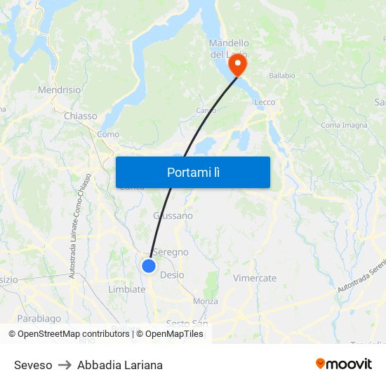 Seveso to Abbadia Lariana map