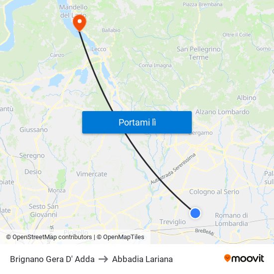 Brignano Gera D' Adda to Abbadia Lariana map