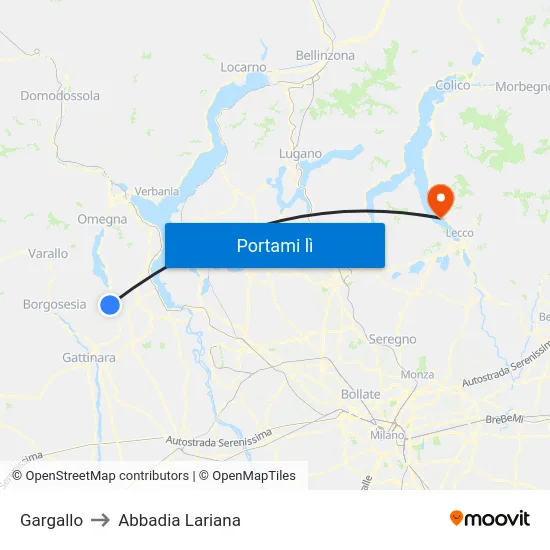Gargallo to Abbadia Lariana map