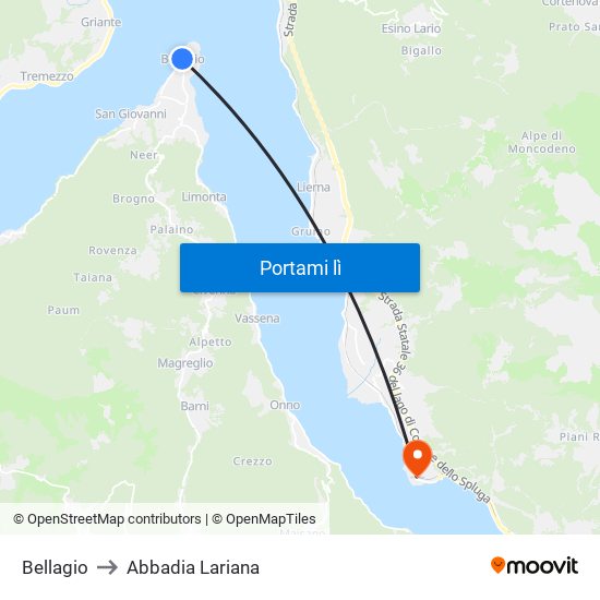 Bellagio to Abbadia Lariana map