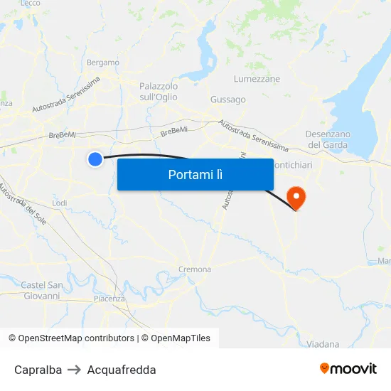 Capralba to Acquafredda map