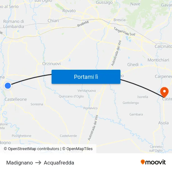 Madignano to Acquafredda map