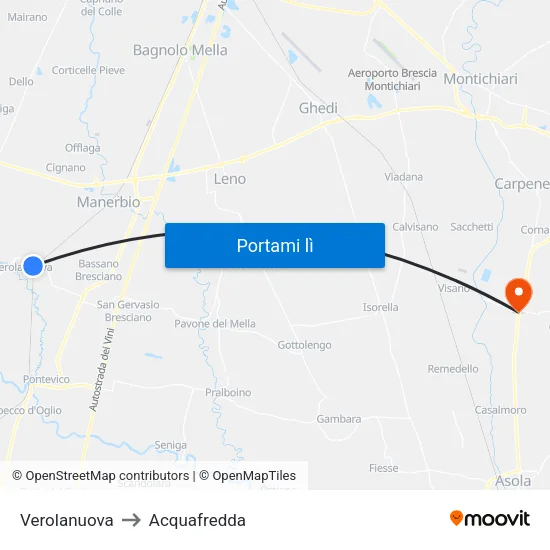 Verolanuova to Acquafredda map