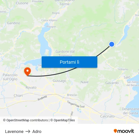 Lavenone to Adro map