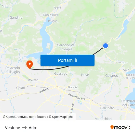 Vestone to Adro map